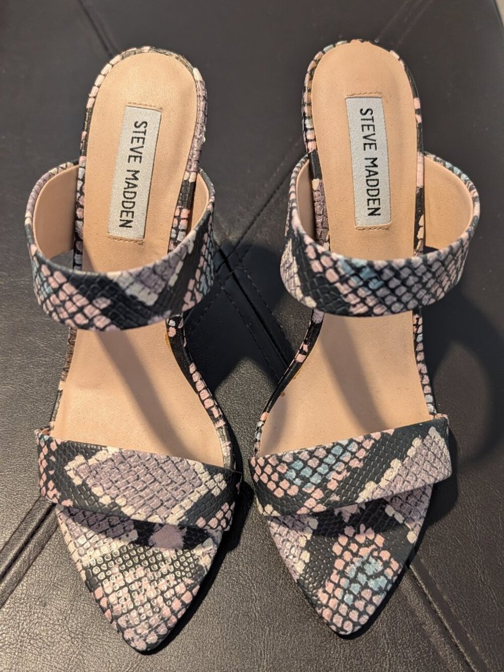 BRAND NEW STEVE MADDEN Pastel Snakeskin Stiletto Mules Slim Heels Size 8.5